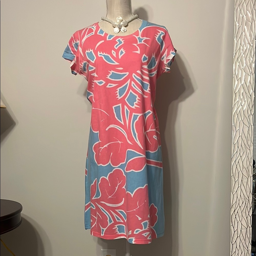 Tropical Pink and Blue Short Sleeve Dress